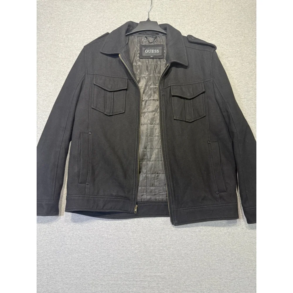 Men's GUESS Wool Black Military & Field Style Jacket XL